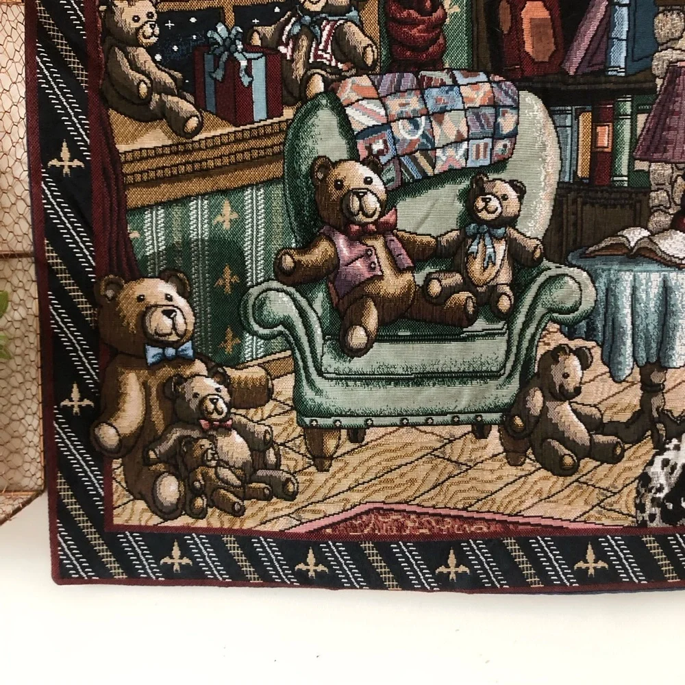 The Bear Den Vintage Tapestry Wall Hanging Cottagecore Cabin Nursery Made in USA